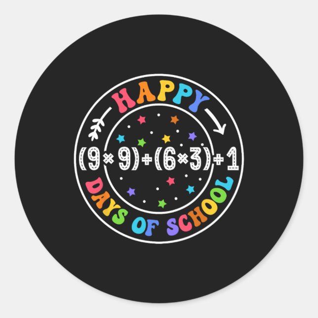 Math Formula Happy 100 Days Of School Funny Math T Classic Round Sticker (Front)
