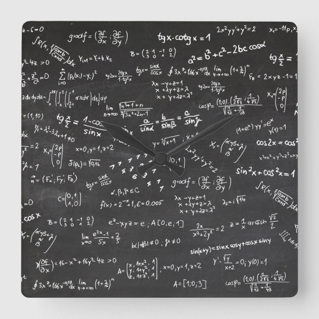 Math Formulas Chalkboard Square Wall Clock (Front)
