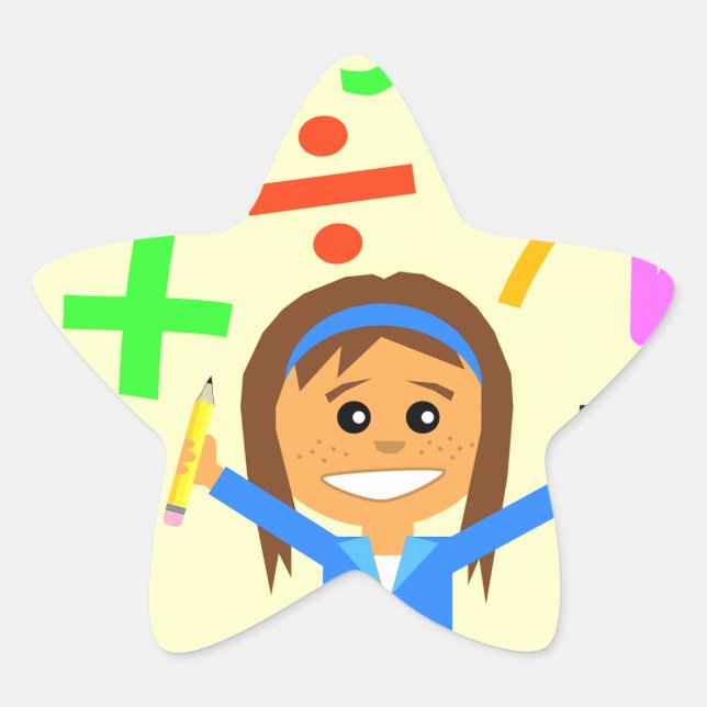 Math Girl Cartoon Star Sticker (Front)