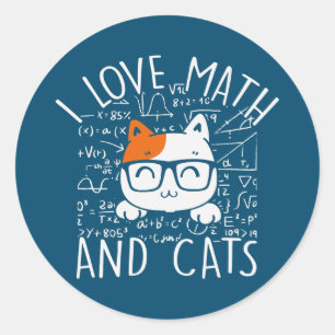 Math Kitty Cat I Love Math And Cats  Classic Round Sticker