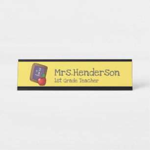 Math on Blackboard with Apple Teacher Desk Name Plate