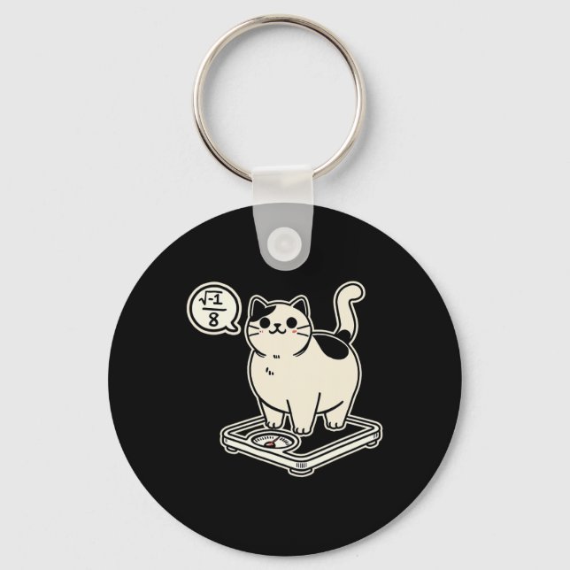 Math Pun Cat i Overate I Over 8 Funny Math Teacher Keychain (Front)