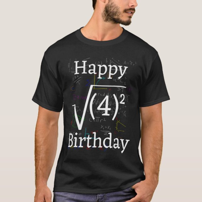 Math Root Square Happy 4th Birthday Celebration T-Shirt (Front)