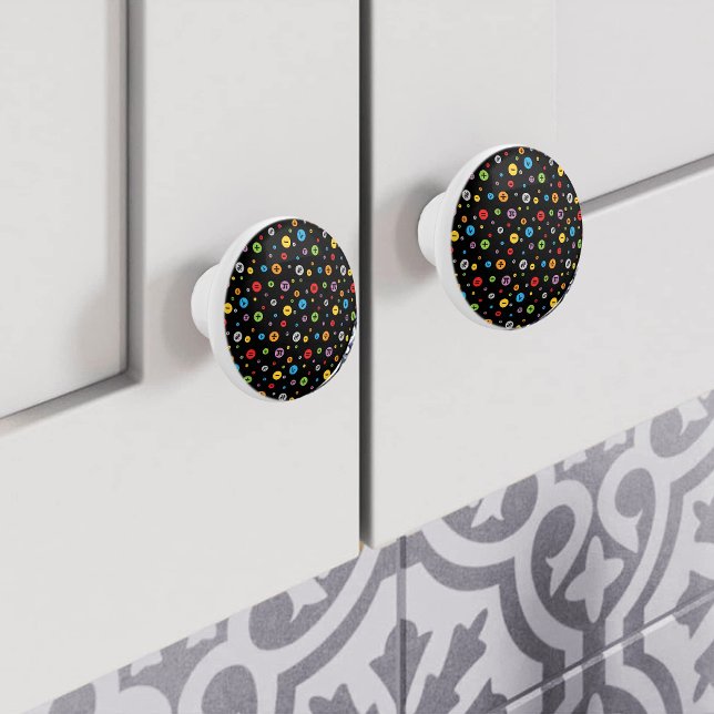 Math Symbols in Colourful Circles Pattern on Black Ceramic Knob (Creator Uploaded)