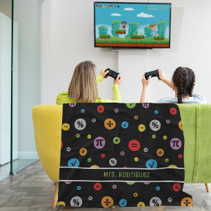 Math Symbols in Colourful Circles Pattern on Black Fleece Blanket