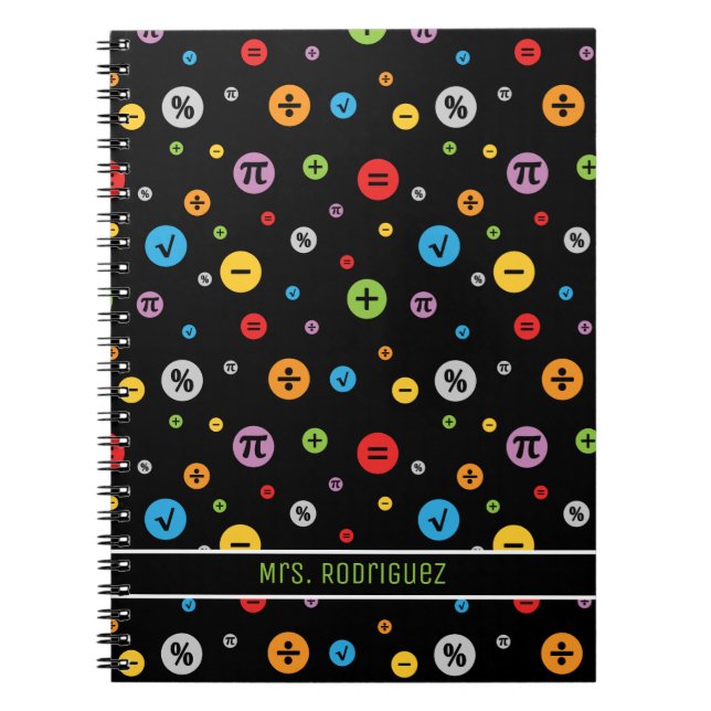 Math Symbols in Colourful Circles Pattern on Black Notebook (Front)