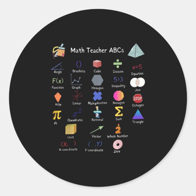 Math Teacher Abcs Alphabet Educational Teacher Mat Classic Round Sticker (Front)