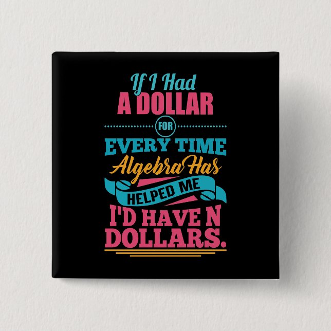 Math Teacher Algebra Equation Pun N Dollars Button (Front)