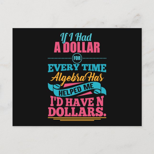 Math Teacher Algebra Pun N Dollars Postcards (Front)