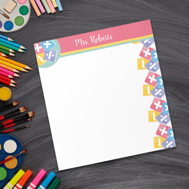 Math Teacher Appreciation Gift Personalized  Notepad (Pick up this personalized math-themed notepad for your favorite Math Teacher.)
