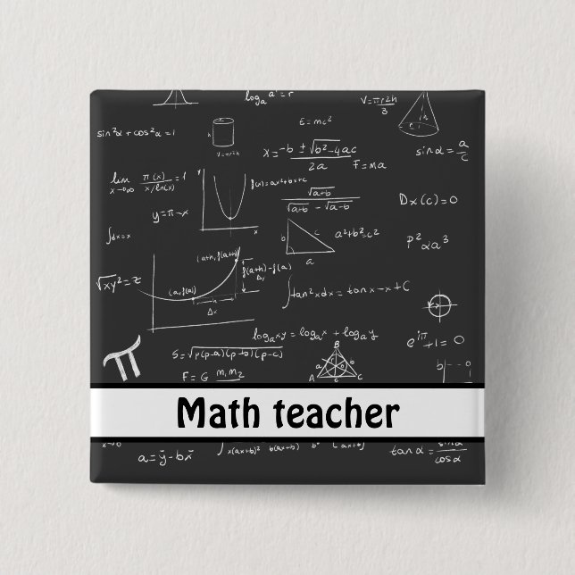 Math teacher black handwritten math equations 2 inch square button (Front)