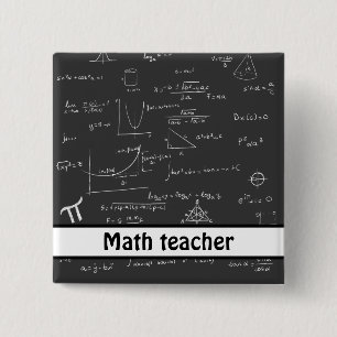 Math teacher black handwritten math equations 2 inch square button
