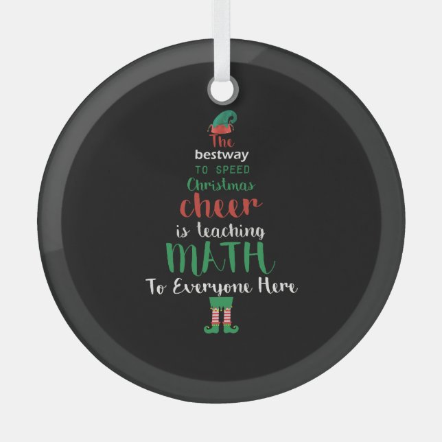 Math Teacher Christmas Elf Gift design Glass Ornament (Front)