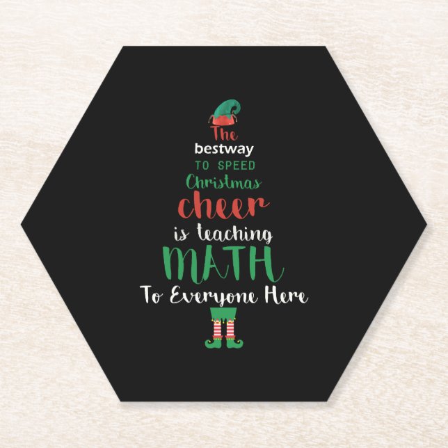 Math Teacher Christmas Elf Gift design Paper Coaster (Front)