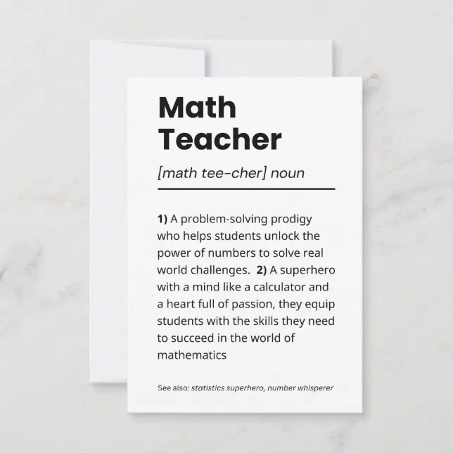 Math Teacher Definition, Math Teacher Appreciation Thank You Card | Zazzle