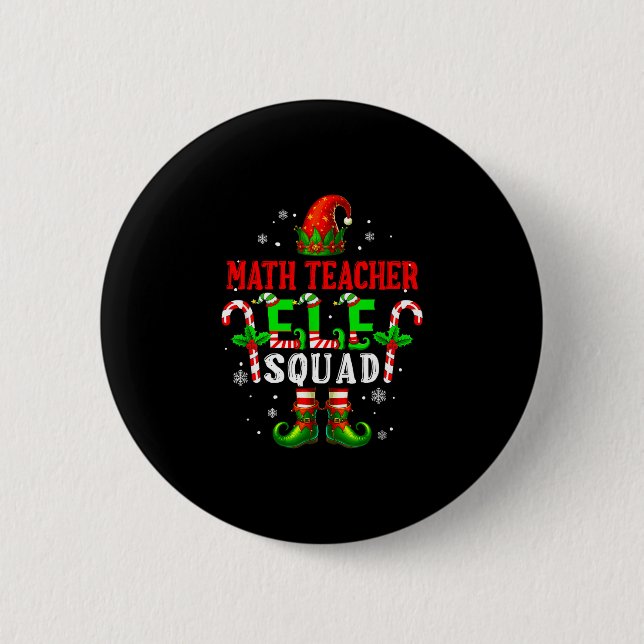 Math teacher elf squad xmas elf hat shoes funny 2 inch round button (Front)