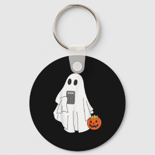 Math Teacher Ghost Holding Calculator Pumpkin Math Keychain