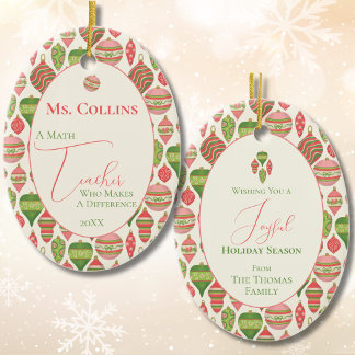 Math Teacher Holiday 2-Sided Personalized Ceramic Ornament