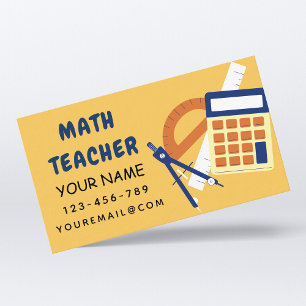 Math Teacher Home Tutor Ruler Calculator Orange  Business Card
