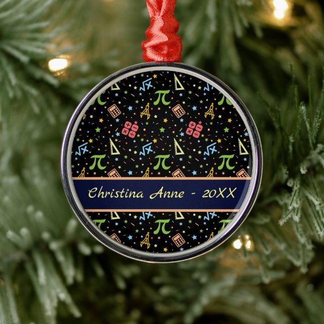 Math Teacher - Mathematics Symbols Pattern Metal O Ornament (Tree)