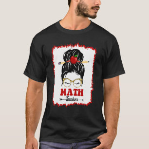 Math Teacher Messy Bun Girl Back To School Leopard T-Shirt
