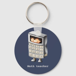 Math teacher navy blue calculator boy keychain