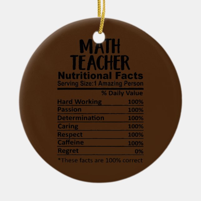 Math Teacher Nutrition Facts Funny  Ceramic Ornament (Front)