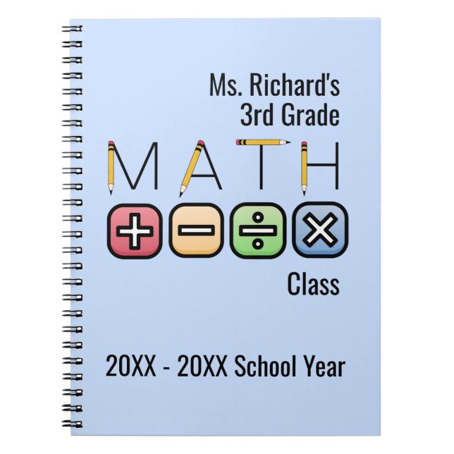 Math Teacher |  Personalized Arithmetic Symbols Notebook (Front)