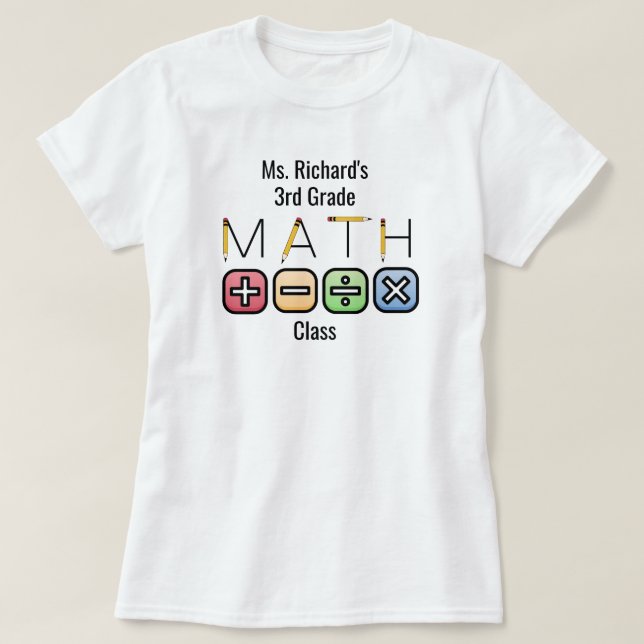 Math Teacher |  Personalized Arithmetic Symbols T-Shirt (Design Front)