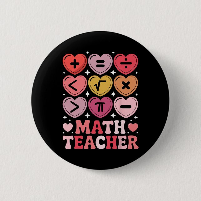 Math Teacher Valentine's Day Math Operation Symbol 2 Inch Round Button (Front)