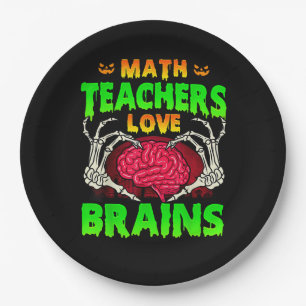Math Teachers Brains Skeleton Hand Heart Halloween Paper Plate