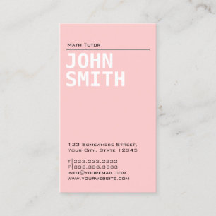Math Tutor Teacher Elegant Pink Plain Business Card
