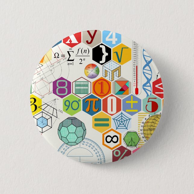 Math (white) 2 inch round button (Front)