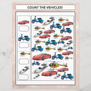 Math Worksheet Count the Vehicles & Animals Kids