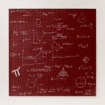 Mathematic Formulas and Equations Maroon Jigsaw Puzzle<br><div class="desc">Great puzzle to keep anyone entertained for quite a long time. The mathematic formulas are in white over a maroon background. This is a great gift for mathematicians, math teachers, just graduated, etc. Illustrated and designed by Patricia Alvarez.</div>