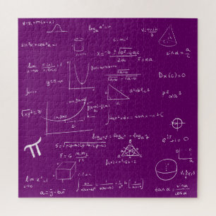 Mathematic Formulas and Equations Purple and White Jigsaw Puzzle