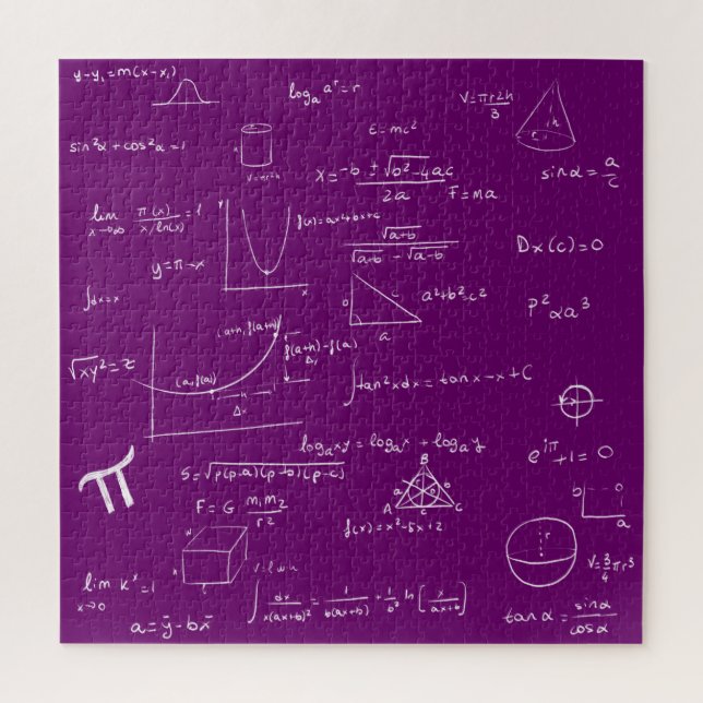 Mathematic Formulas and Equations Purple and White Jigsaw Puzzle (Vertical)