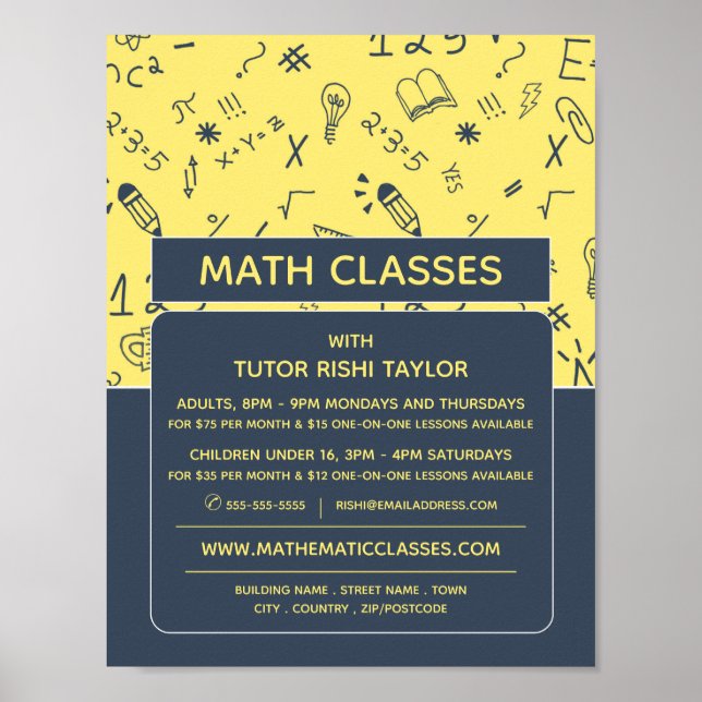 Mathematic Icon Design, Math Classes Advertising Poster (Front)