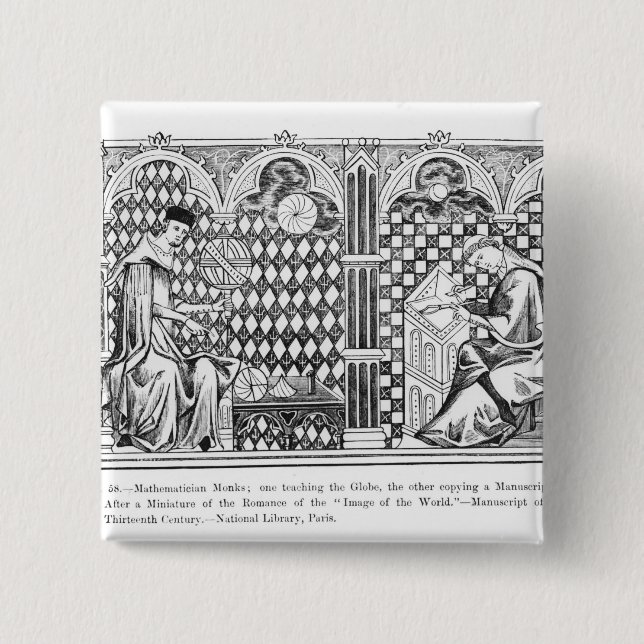Mathematician Monks: one teaching the Globe 2 Inch Square Button (Front)