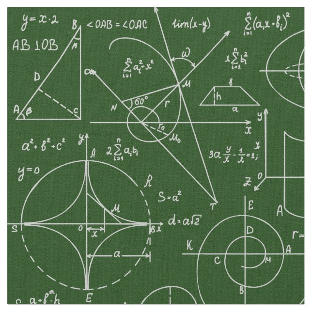 Mathematics arithmetic geometry formulas green fabric (Close Up)