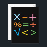 Mathematics Math Symbol Math  Postcard<br><div class="desc">Mathematics Math Symbol Math Postcard original design by Nisha Prabhu. Introducing our vibrant "Math Symbol Mathematics" postcard—a perfect blend of colourful creativity and mathematical charm! This eye-catching design features an array of bold math symbols, all set against a stunning backdrop of black colour. Whether you're a math enthusiast, a dedicated...</div>