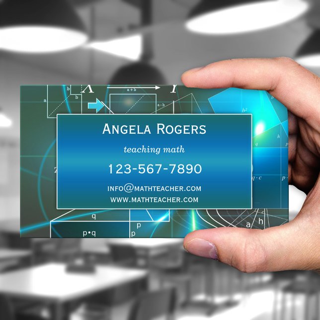 Mathematics Science Teacher Business Card (Business card for a teacher in mathematics or physics featuring a teal turquoise geometric design)
