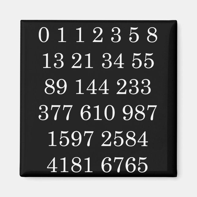 Mathématiques Magnet Fibonacci numéros de séquence (Devant)