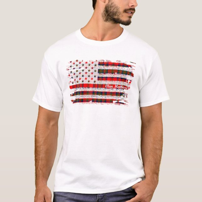 Matheson Surname American Flag Scottish Clan Tarta T-Shirt (Front)