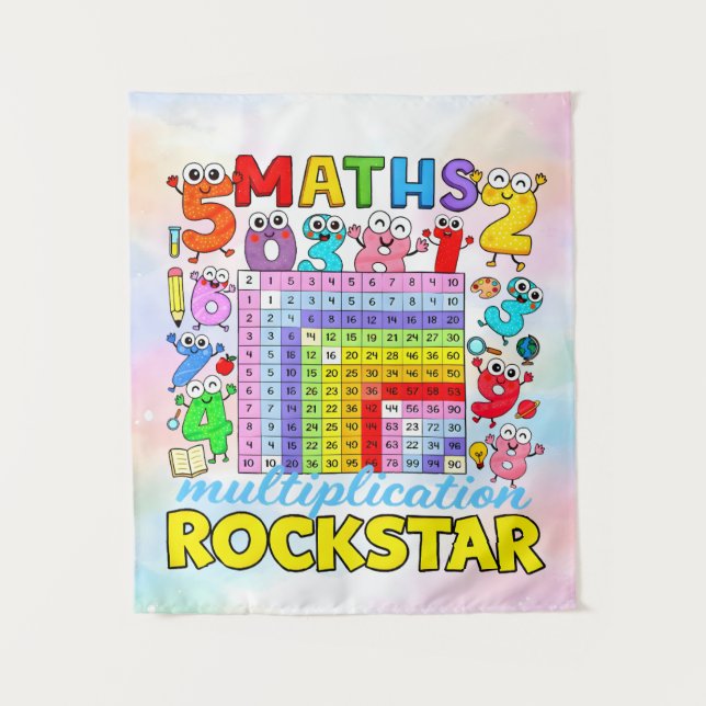 Maths Multiplication Rockstar Number Day Design Tapestry (Front)
