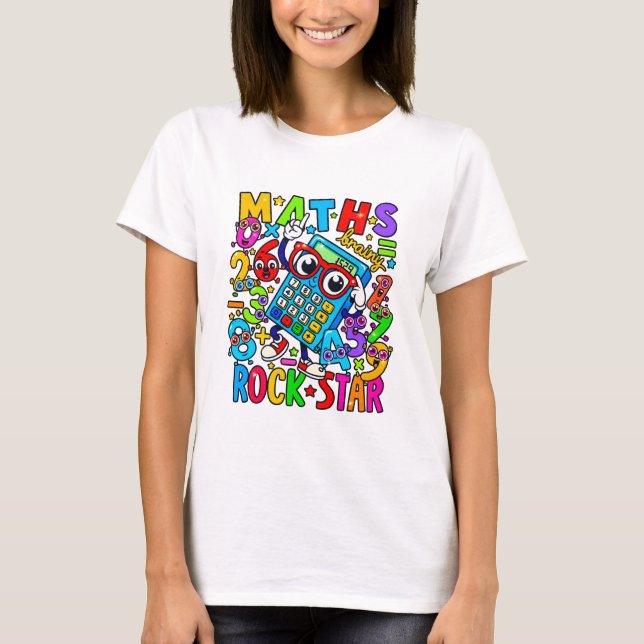 Maths Rockstar T Shirt for Teachers and Number Day (Front)