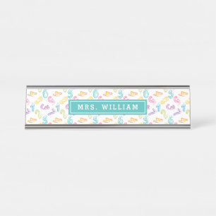 Maths Teacher Name Cute Numbers Pattern Desk Name Plate