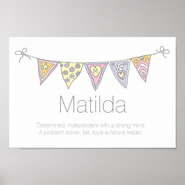 Matilda girls name and meaning bunting poster (Front)