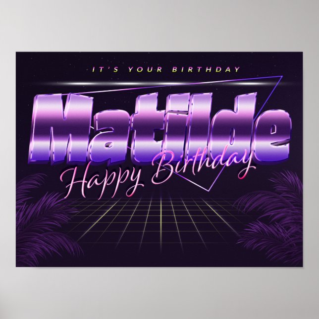 Matilde Name Prénom lila retro Poster Anniversaire (Devant)