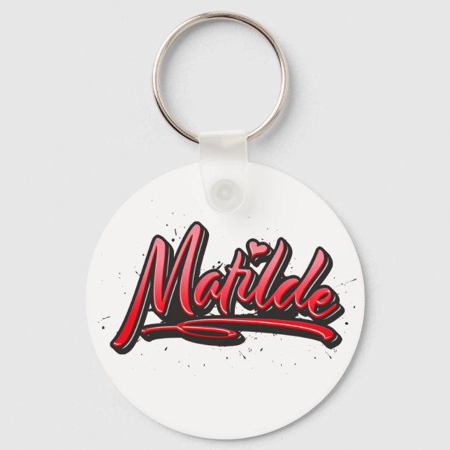 Matilde red Heart Graffiti Schlüsselanhänger Keychain (Front)